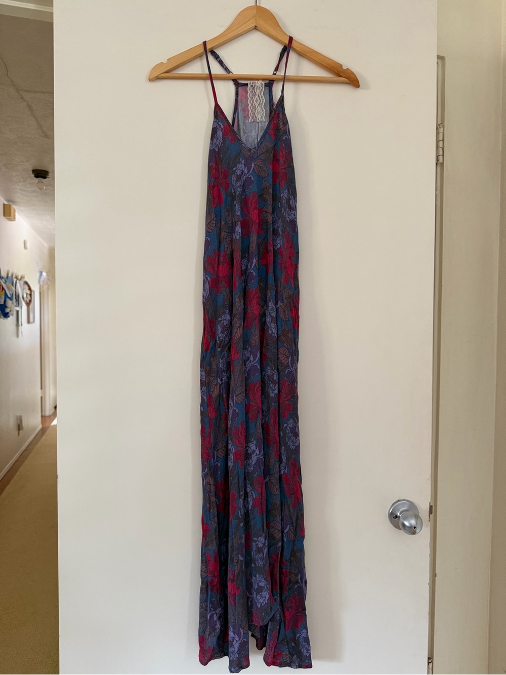 V-Neck Floral Maxi Dress in Navy and Burgundy